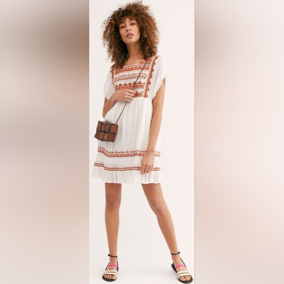 White and Orange Embroidered Dress - Picture 8 of 14